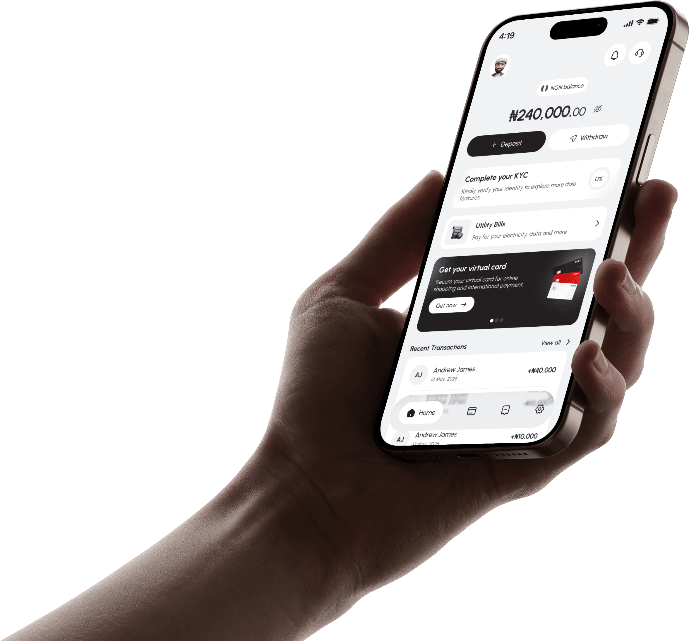 Dolo app shown on a phone held in hand